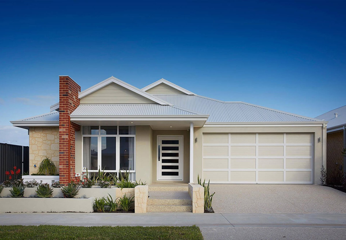 Front of Perth home with white textured Colorbond Garage Door